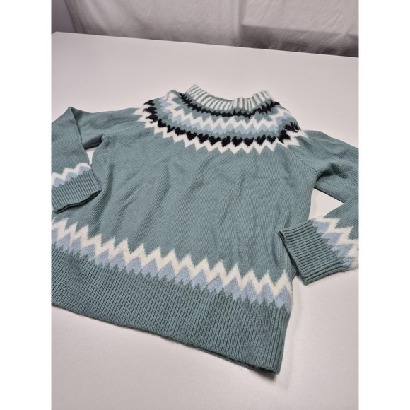 Ann Taylor Sweater Womens XS Green Fair Isle Mock Neck Raglan Pullover - Picture 2 of 12